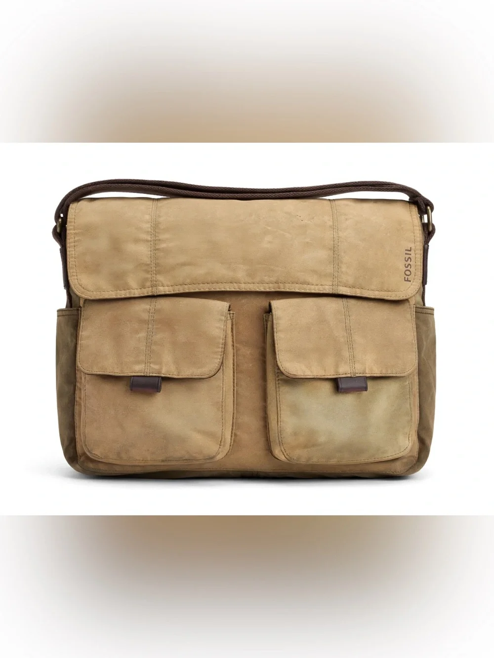 FOSSIL VINTAGE CANVAS MESSENGER BAG KHAKI UTILITY CROSSBODY FIELD BAG UNISEX